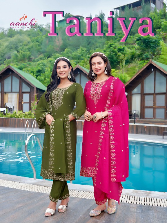 Aanchi Taniya Wholesale Roman Silk With Lining Readymade 3 Piece Suits