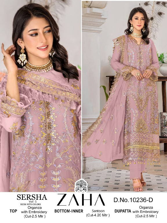 ZAHA SERSHA VOL 5 ORGANZA EMBROIDERED MODAL PAKISTANI SALWAR KAMEEZ