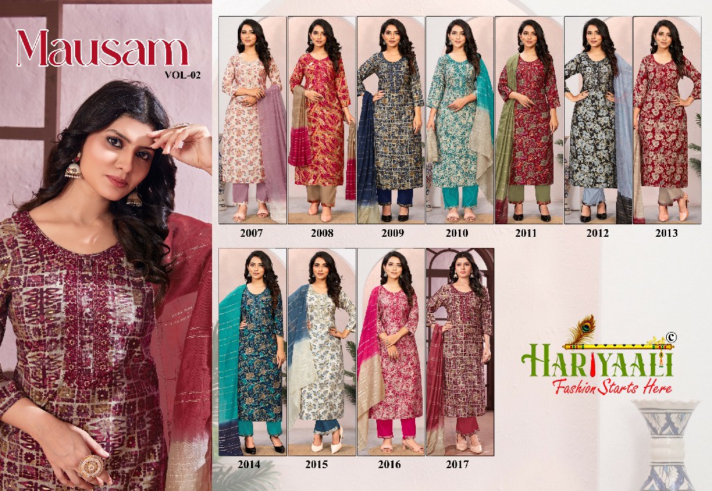 Hariyaali Mausam Vol-2 Wholesale Modal Foil Print Long Kurtis With Pant And Dupatta