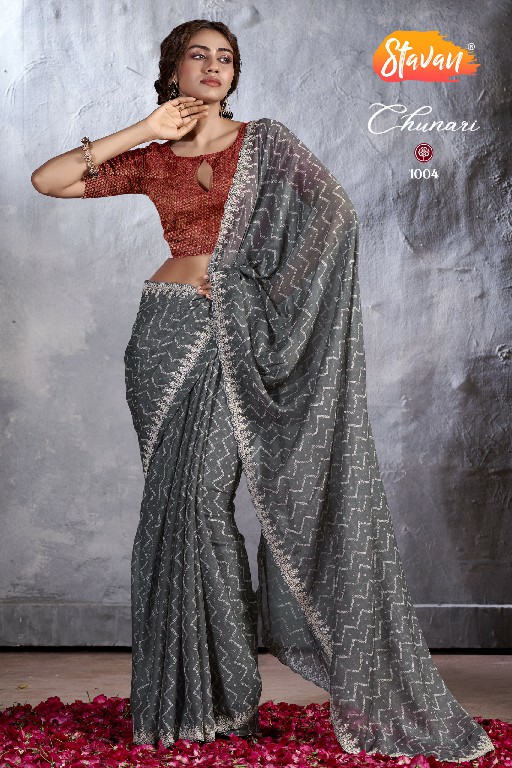 Stavan Chunari Wholesale Chiffon With Cutwork Party Wear Indian Sarees