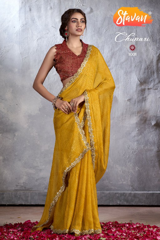 Stavan Chunari Wholesale Chiffon With Cutwork Party Wear Indian Sarees