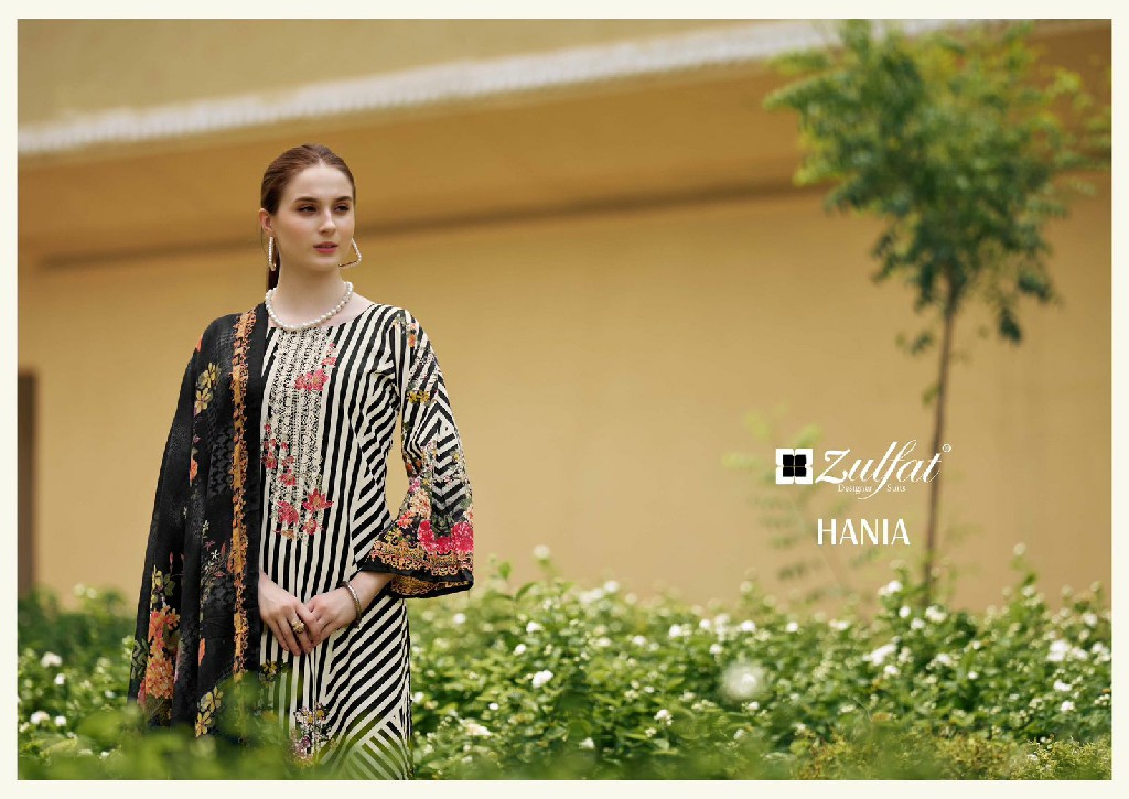 Zulfat Hania Wholesale Pure Cotton With Embroidery Work Dress Material