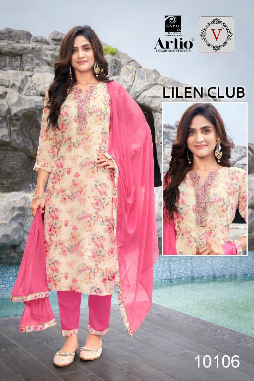 Artio Lilen Club Wholesale Linen With Embroidery Work Kurtis With Pant And Dupatta Combo