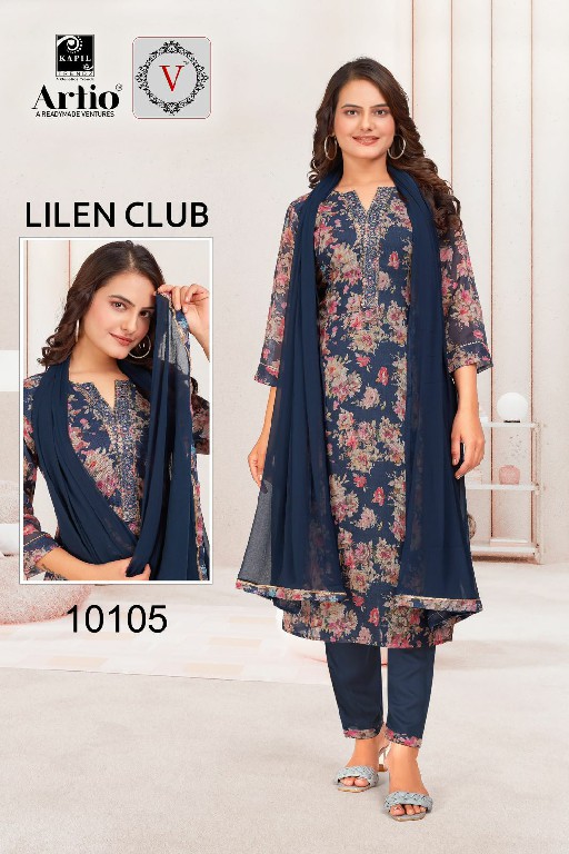 Artio Lilen Club Wholesale Linen With Embroidery Work Kurtis With Pant And Dupatta Combo