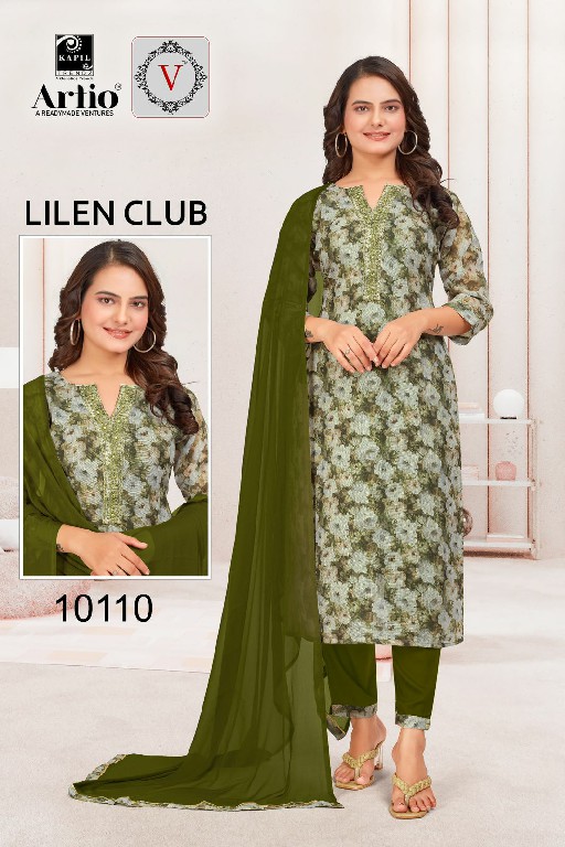 Artio Lilen Club Wholesale Linen With Embroidery Work Kurtis With Pant And Dupatta Combo