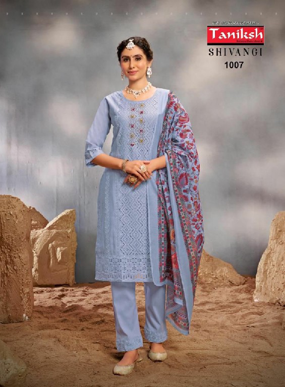 Taniksh Shivangi Wholesale Muslin Chifli Work Kurtis With Pant And Dupatta