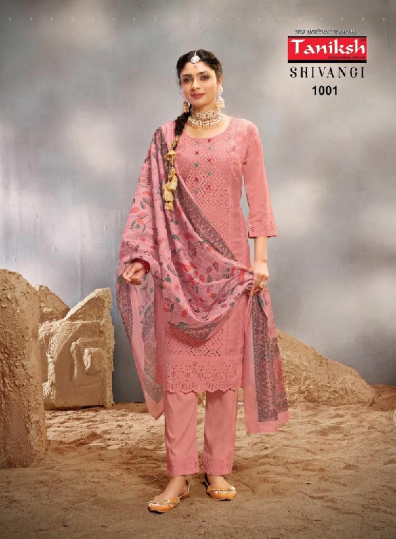 Taniksh Shivangi Wholesale Muslin Chifli Work Kurtis With Pant And Dupatta