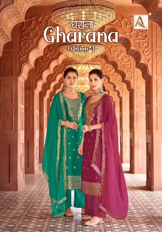 Alok Gharana Vol-4 Wholesale Premium Dola Jacquard Designer With Hand Work Suits