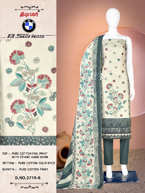 Bipson BMW 8 Series 2719 Wholesale Pure Cotton With Hand Work Dress Material