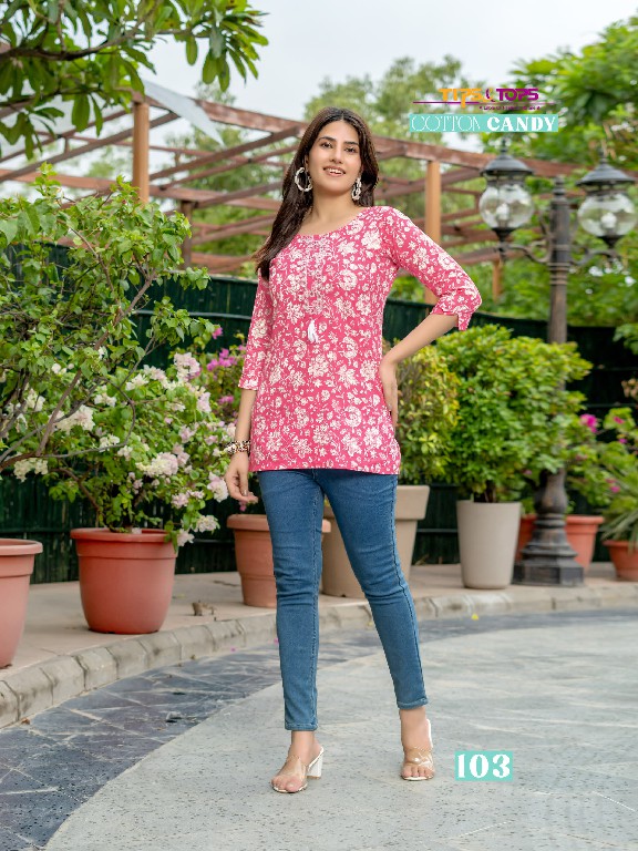 TIPS AND TOPS COTTON CANDY VOL 4 EMBROIDERY WORK CLASSIC READYMADE SHORT KURTI
