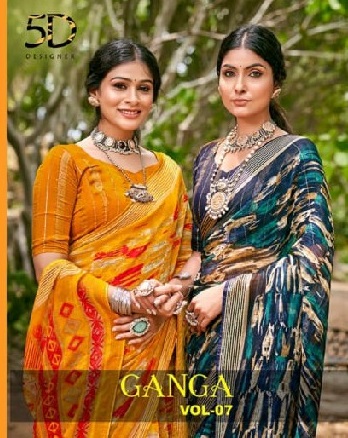 5D Designer Ganga Vol-7 Wholesale Bright Simmer Chiffon Blouse Sarees
