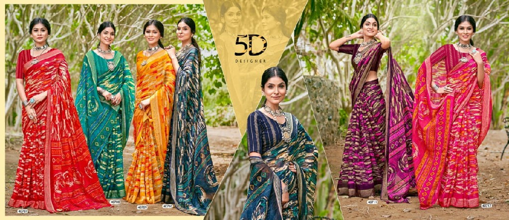 5D Designer Ganga Vol-7 Wholesale Bright Simmer Chiffon Blouse Sarees