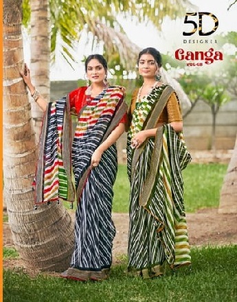 5D Designer Ganga Vol-8 Wholesale Bright Simmer Chiffon Blouse Sarees