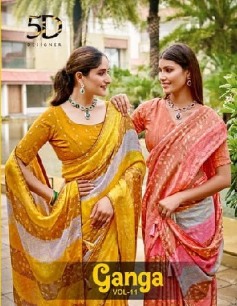 5D Designer Ganga Vol-11 Wholesale Bright Simmer Chiffon Blouse Sarees