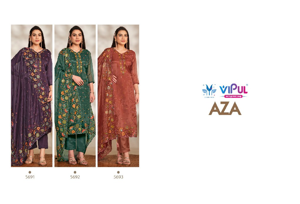 Vipul AZA Wholesale Soft Organza With Embroidery And Swarovski Work Festive Suits