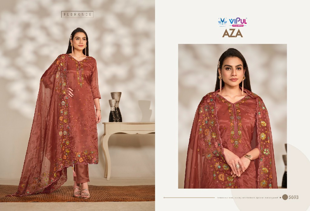 Vipul AZA Wholesale Soft Organza With Embroidery And Swarovski Work Festive Suits