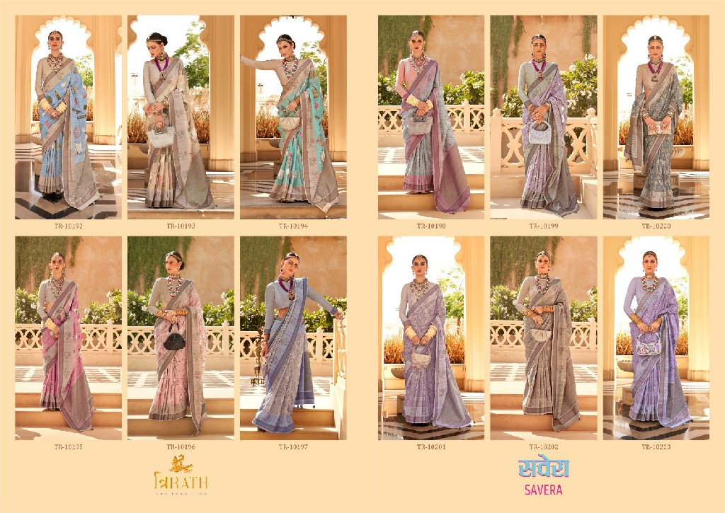 Trirath Savera Wholesale Super Pure Raw Silk And Khadi Print Function Wear Sarees