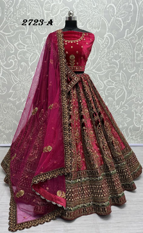 Anjani Art 2723 Wholesale Velvet Fabrics Bridal Lehengas