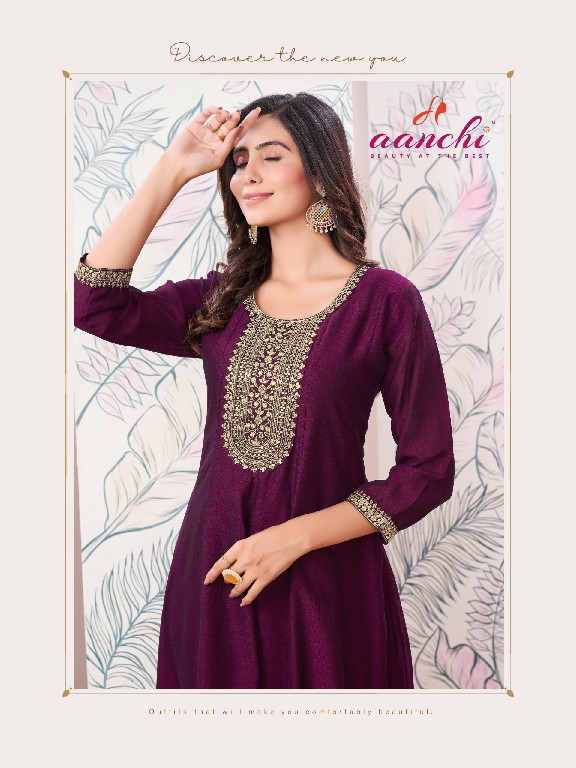 Aanchi Charmi Wholesale Flair Kali Cut With Embroidery Work Kurtis