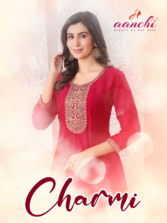 Aanchi Charmi Wholesale Flair Kali Cut With Embroidery Work Kurtis