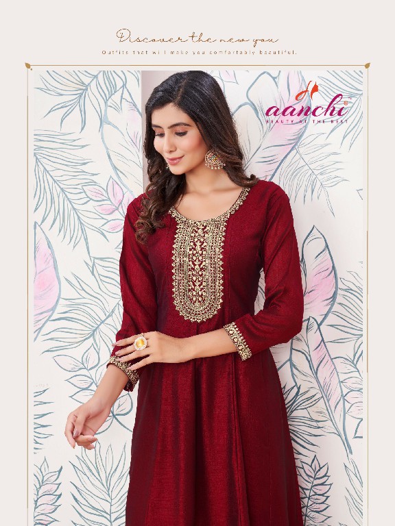 Aanchi Charmi Wholesale Flair Kali Cut With Embroidery Work Kurtis