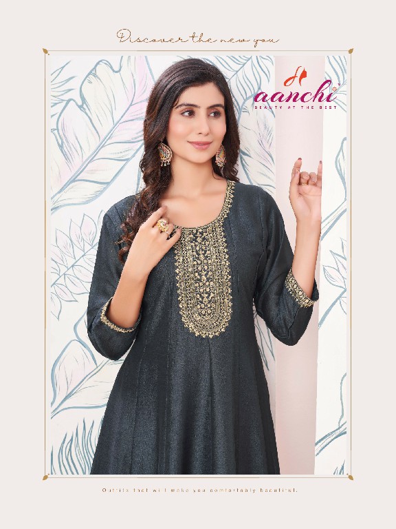 Aanchi Charmi Wholesale Flair Kali Cut With Embroidery Work Kurtis