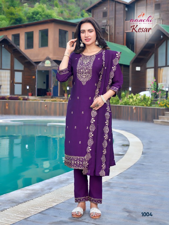 Aanchi Kesar Wholesale Roman Silk Kurtis With Pant And Dupatta