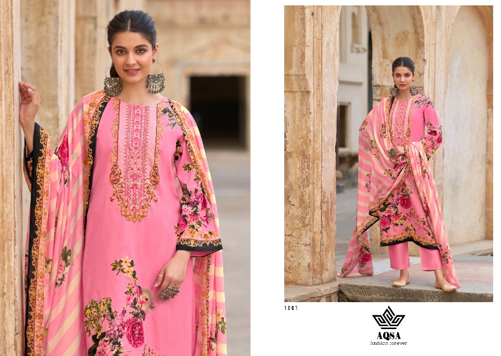 AQSA Zartaaj Wholesale Cambric Cotton With Exclusive Work Dress Material