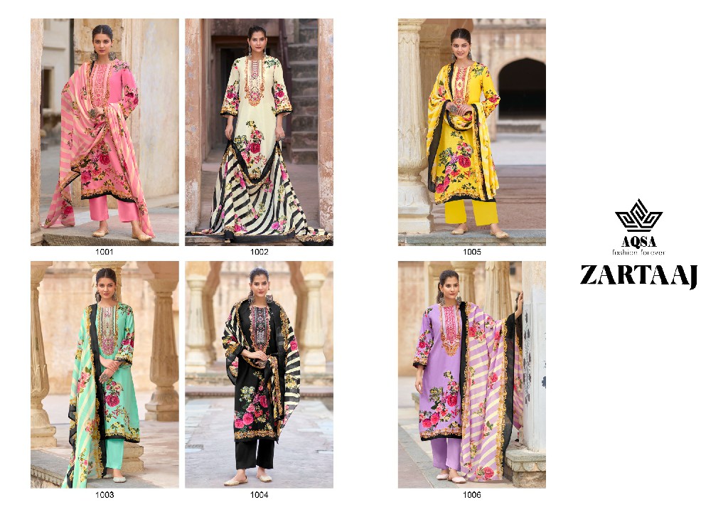 AQSA Zartaaj Wholesale Cambric Cotton With Exclusive Work Dress Material