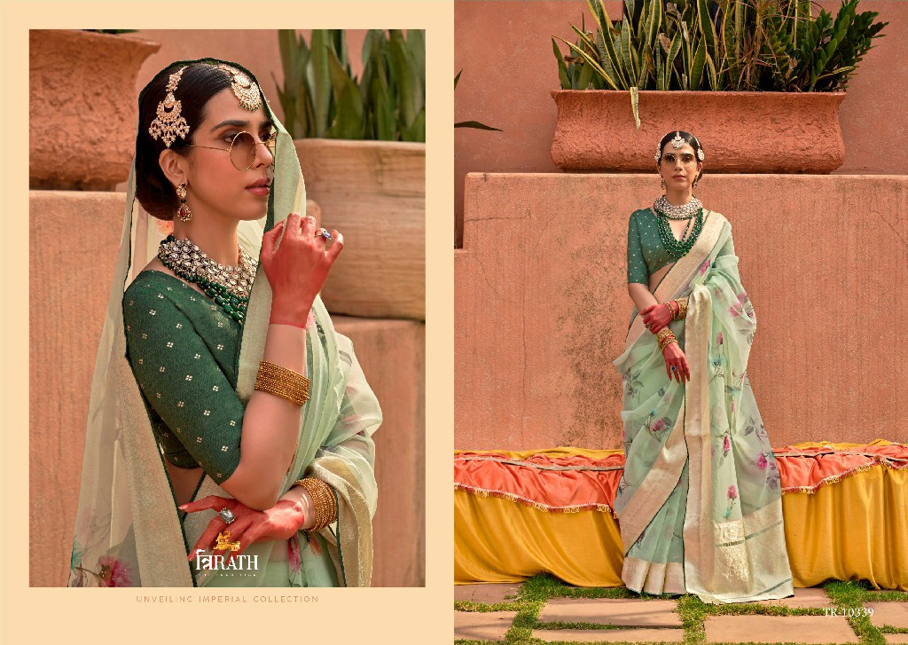 Trirath Geetanjali Wholesale Organza Silk With Jacquard Pallu Sarees