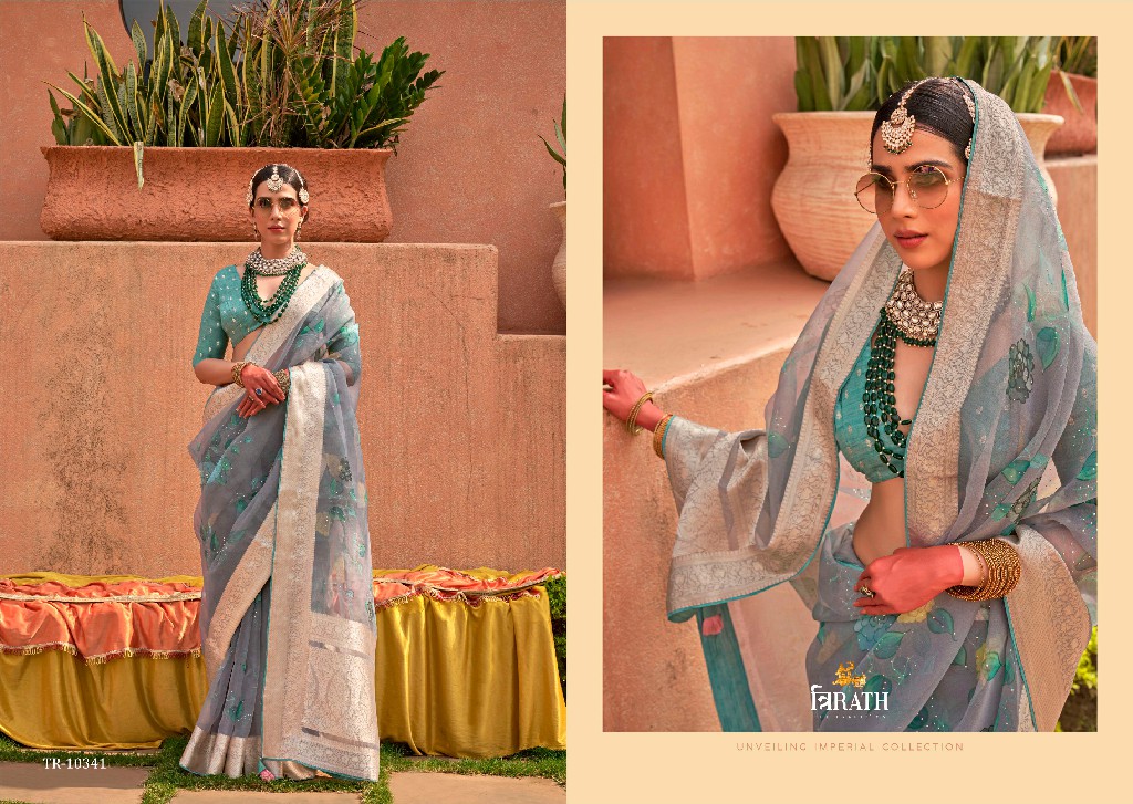 Trirath Geetanjali Wholesale Organza Silk With Jacquard Pallu Sarees