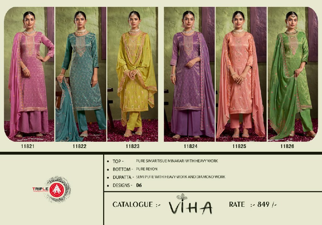 Triple AAA Viha Wholesale Pure Simar With Heavy Work Dress Material