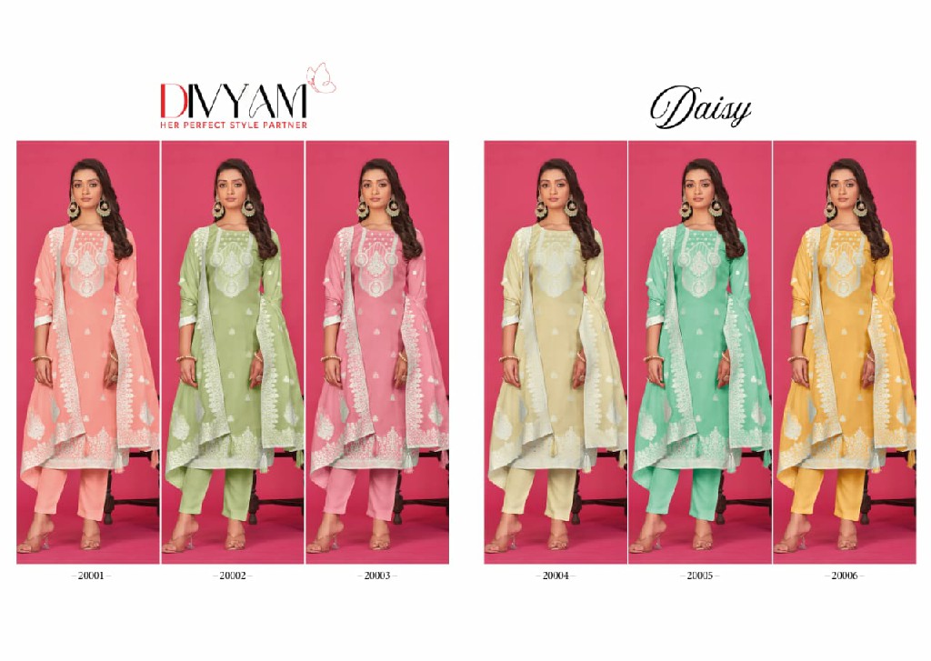 Divyam Daisy Wholesale Pure Organza Fabrics Straight Suits