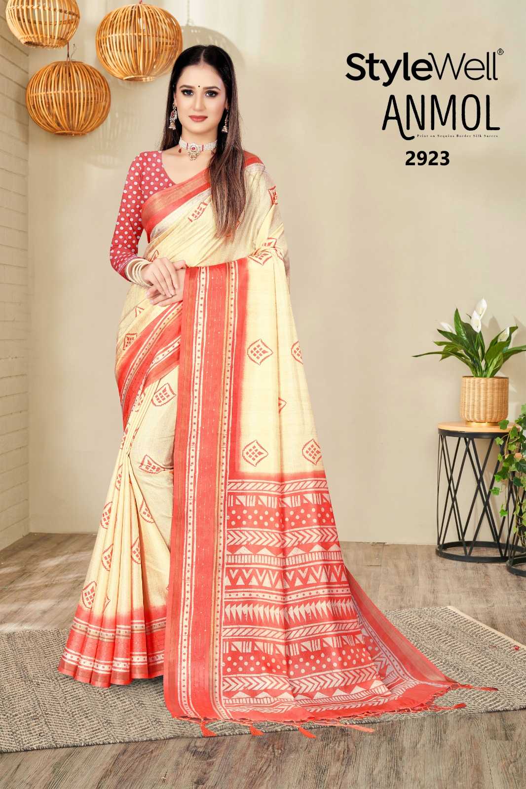 ANMOL BY STYLEWELL UNIQUE COLOUR COMBINATION PRINT SAREE WITH BLOUSE