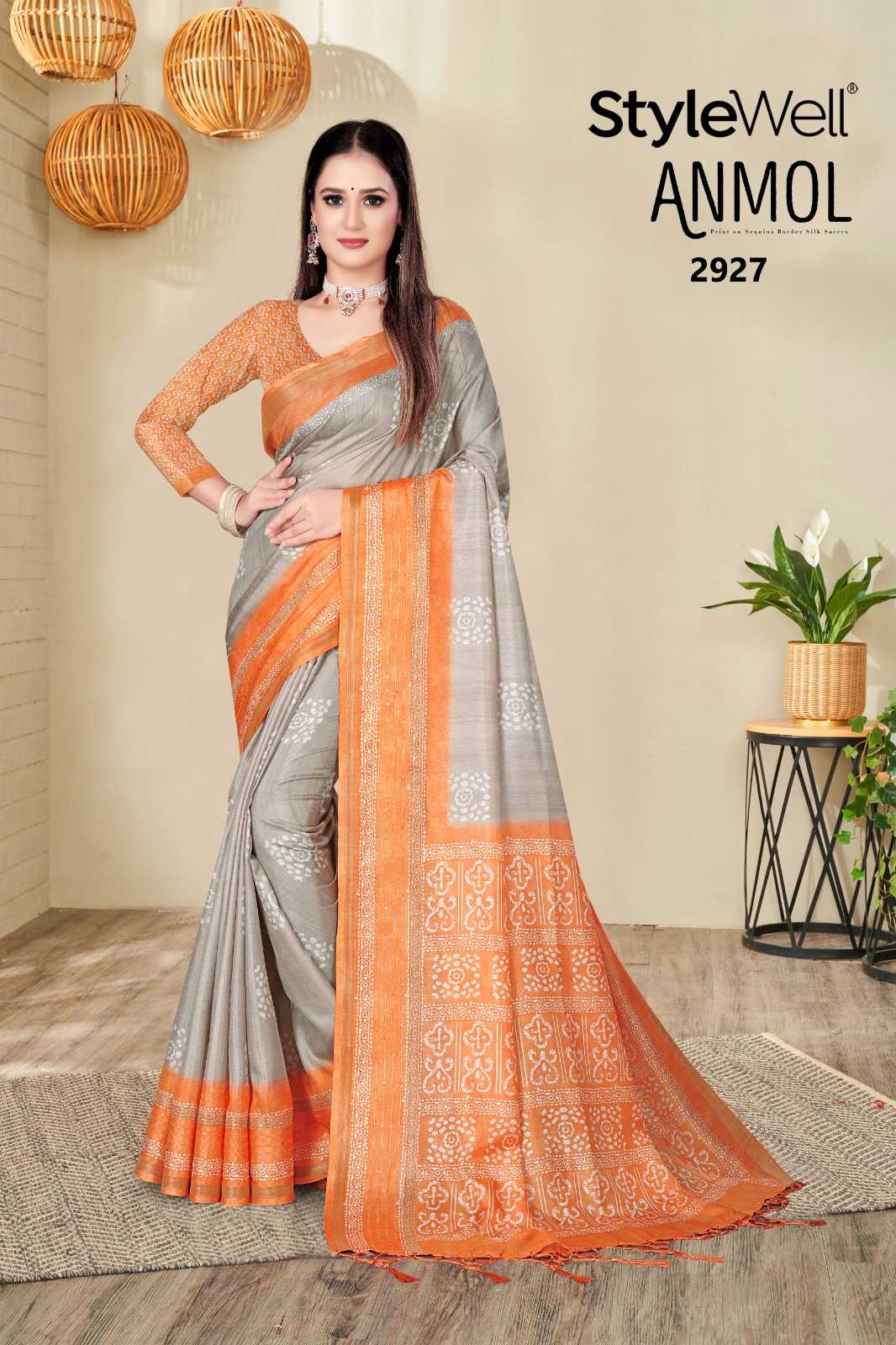 ANMOL BY STYLEWELL UNIQUE COLOUR COMBINATION PRINT SAREE WITH BLOUSE