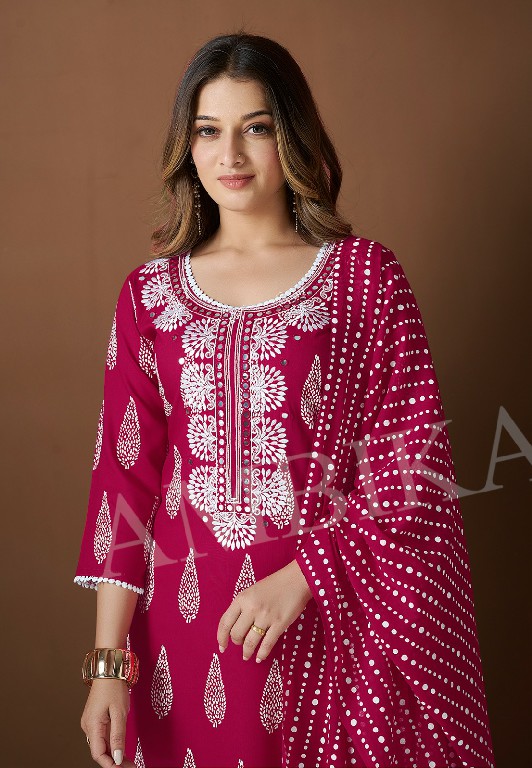 HONEY BELL BY AMBIKA RAYON PRINT DAILY WEAR STYLISH FULL STITCH COMBO SET DRESS