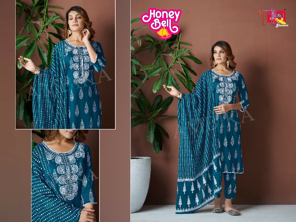 HONEY BELL BY AMBIKA RAYON PRINT DAILY WEAR STYLISH FULL STITCH COMBO SET DRESS