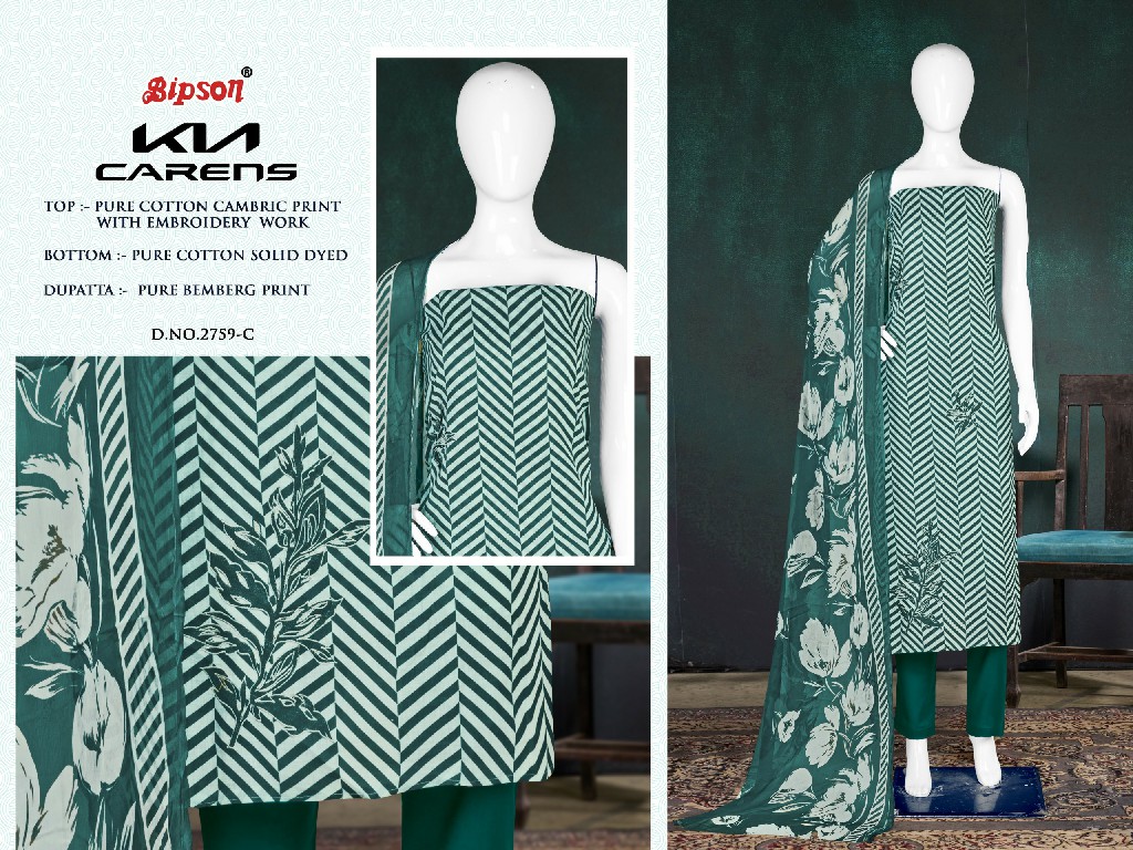 Bipson Kia Carens 2759 Wholesale Pure Cambric Cotton With Work Dress Material