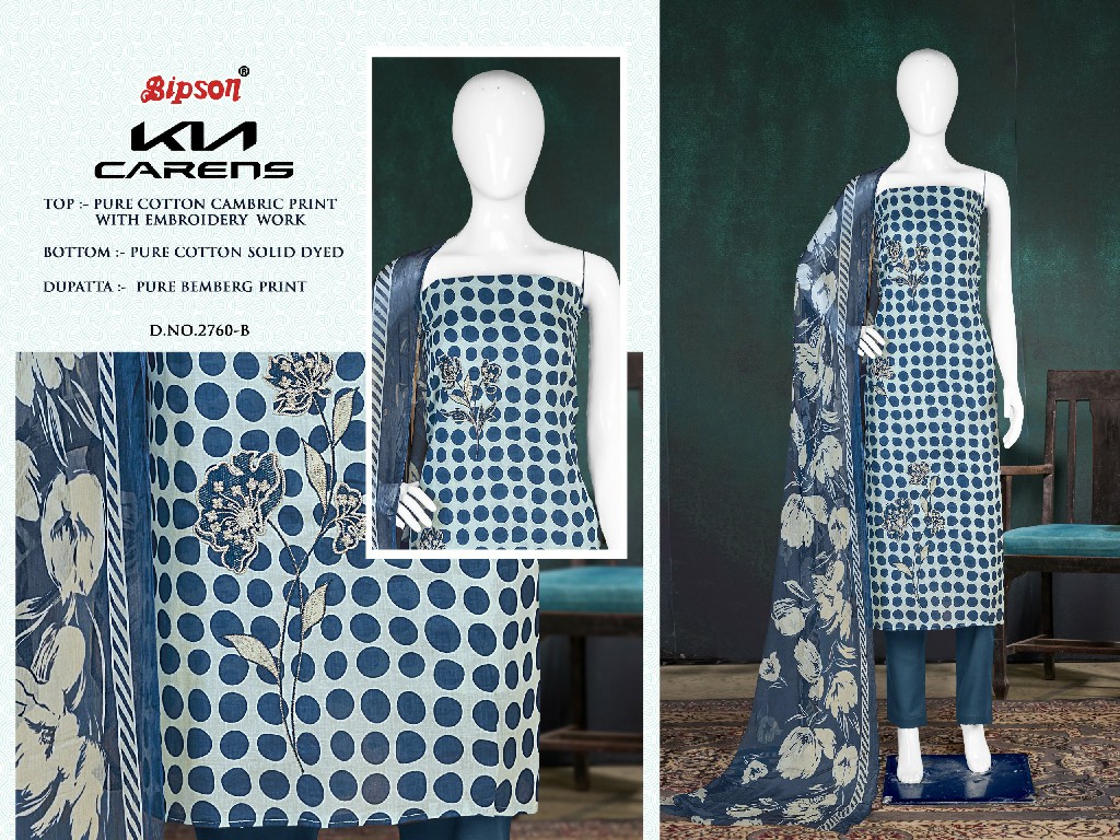 Bipson Kia Carens 2760 Wholesale Pure Cambric Cotton With Work Dress Material