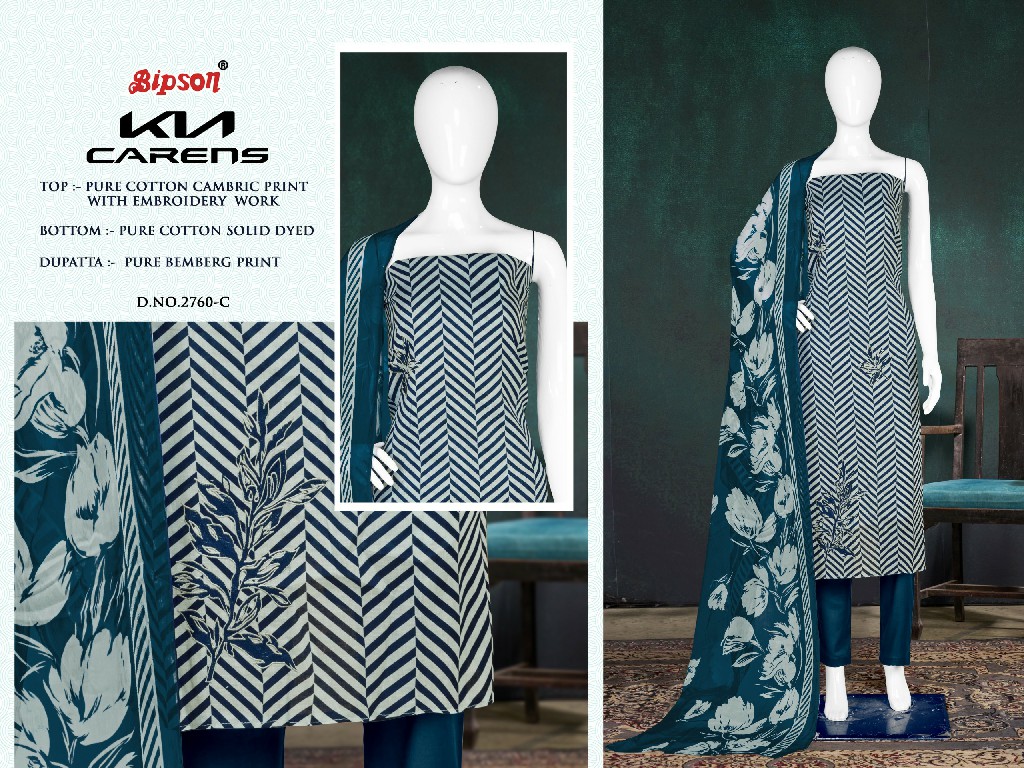 Bipson Kia Carens 2760 Wholesale Pure Cambric Cotton With Work Dress Material