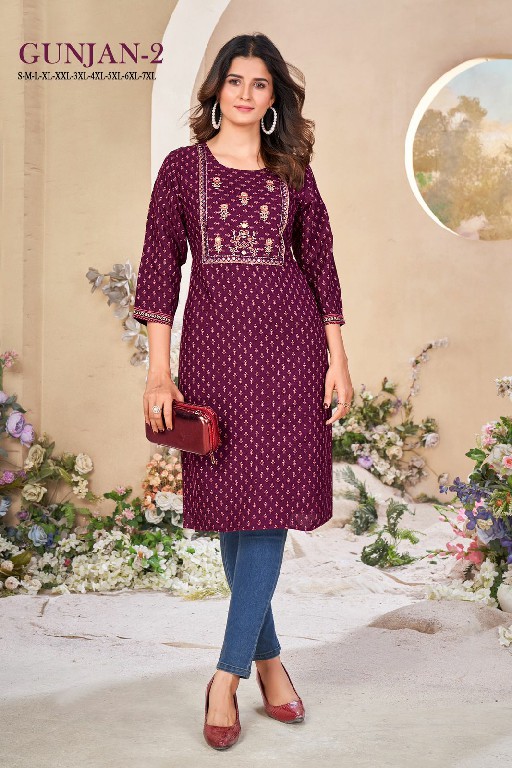 Sangeet Gunjan Vol-2 Wholesale Rayon Fabrics With Work Kurtis Collection