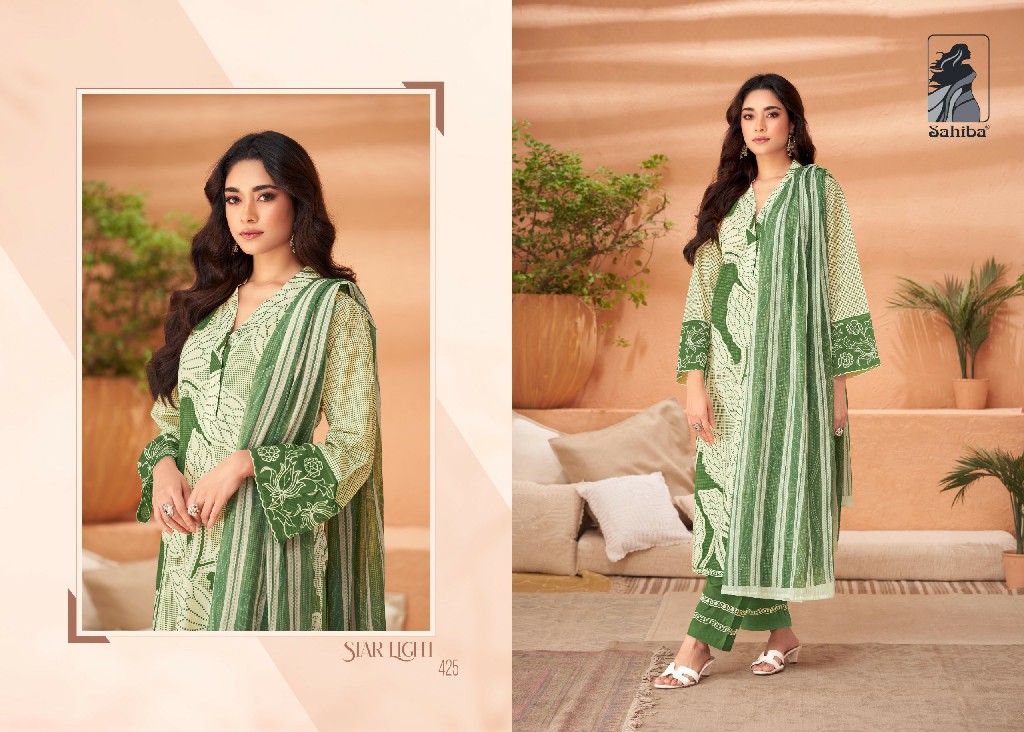 Sahiba Star Light Wholesale Pure Cotton Lawn With Daman Work Suits