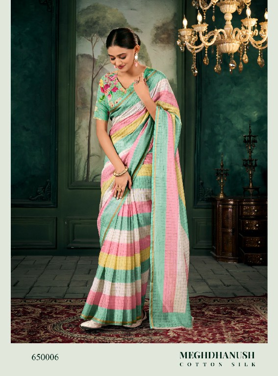 Rajpath Meghdhanush Wholesale Chanderi Linen Colourfulll Strips Sarees