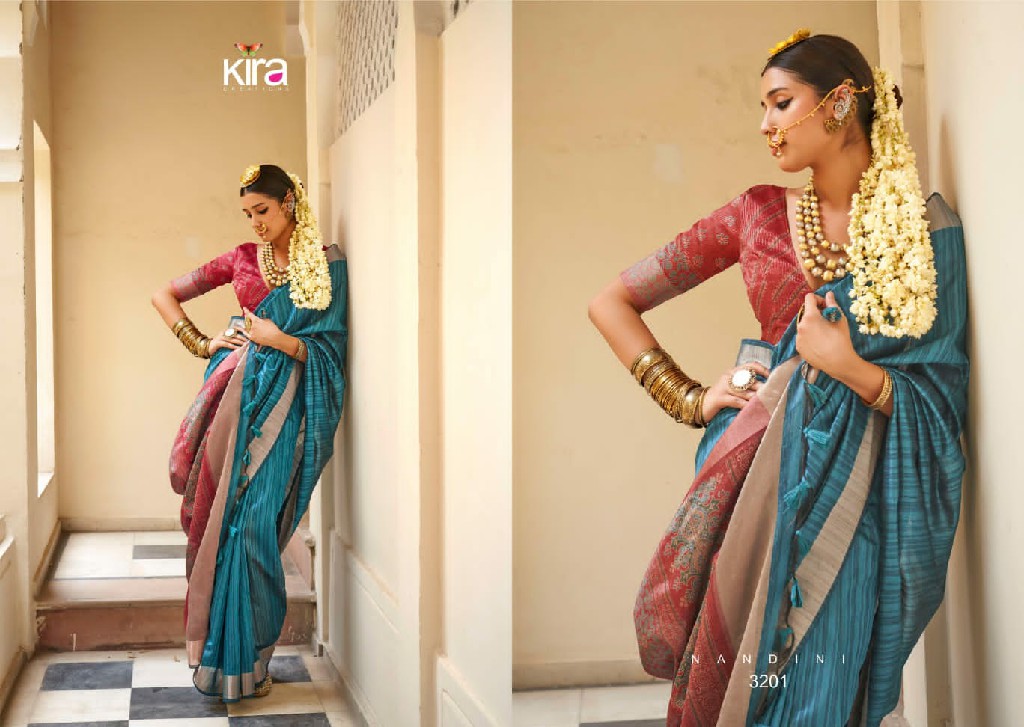 Kira Creations Kinaara Wholesale Tusser Linen Function Wear Sarees