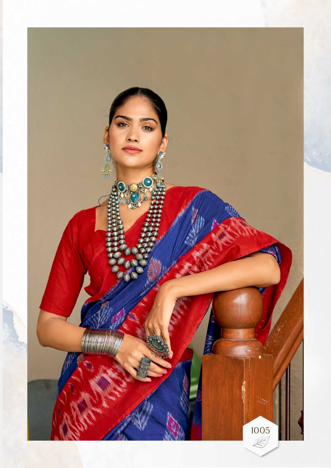 BARKHA PLUS BY SR IKKAT PRINT MUL MUL COTTON ELEGANT STYLE SAREE WITH BLOUSE