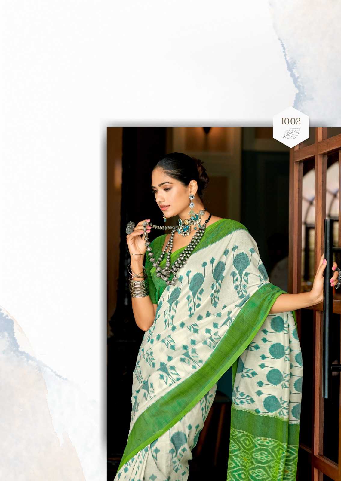 BARKHA PLUS BY SR IKKAT PRINT MUL MUL COTTON ELEGANT STYLE SAREE WITH BLOUSE