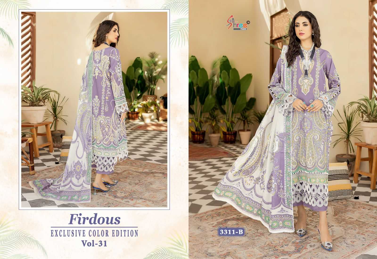 FIRDOUS EXCLUSIVE COLOR EDITION VOL 31 BY SHREE FAB COTTON PRINT EMBROIDERY PAKISTANI SUIT