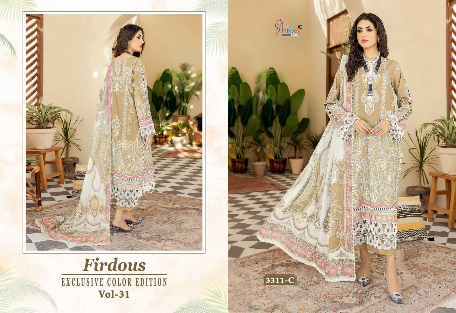 FIRDOUS EXCLUSIVE COLOR EDITION VOL 31 BY SHREE FAB COTTON PRINT EMBROIDERY PAKISTANI SUIT