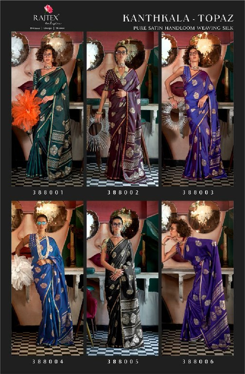 Rajtex Kanthkala Topaz Wholesale Satin Handloom Weaving Silk Sarees