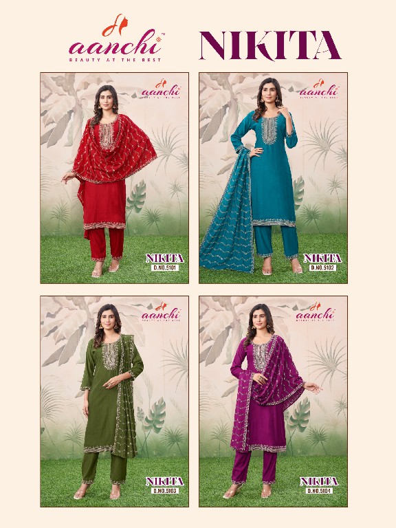 Aanchi Nikita Wholesale Fancy Fabrics Top Pant And Dupatta